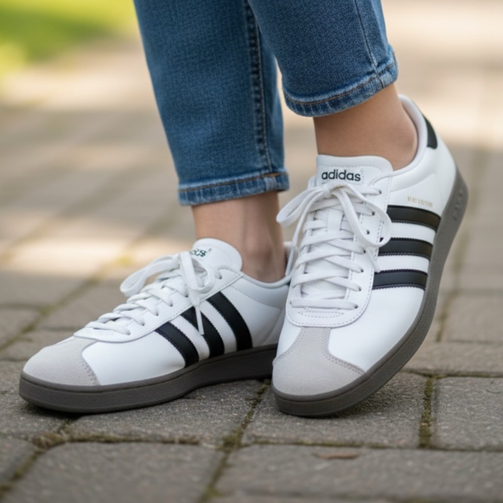 Size 9.5- Adidas VL Court 3.0 White Black Gum W