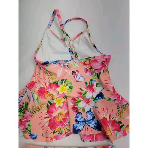 Guess! Swimsuit Tank Top With Bikini Bottom Floral Butterfly Girls Size 5 - Picture 6 of 11
