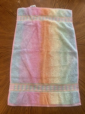 Vintage Fieldcrest Hand Towel Rainbow Sherbet Pastel Ombre Print Retro Bathroom