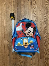 Disney Mickey Mouse Child Toddler Carry On Wheels Rolling Backpack Big patch 