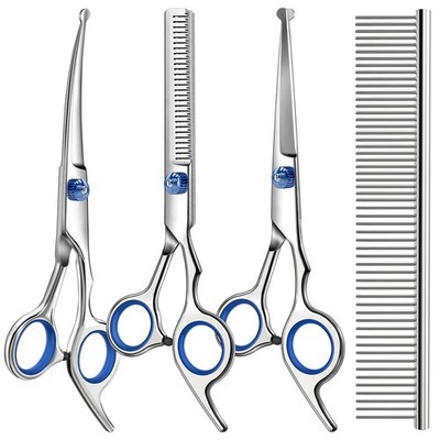 Professional 4 in 1 Dog & Cat Grooming Scissors Kit with Safety Round Tips,Sh...