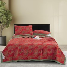 100 Cotton Muslin Blanket Jacquard Red Paisley Quilt, Super Soft 3 Layers Ga...