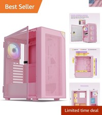 AL800 Pink Mid Tower ATX PC Case Tempered Glass ARGB Fans Support RTX 50 Seri...