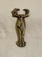 VINTAGE 1970S BRASS MOOSE & ANTLERS HANDHELD BOTTLE OPENER CAP PULL BARWARE 4.5”