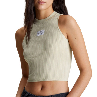 Calvin Klein Damen Woven Label Rib Tanktop  Beige Women