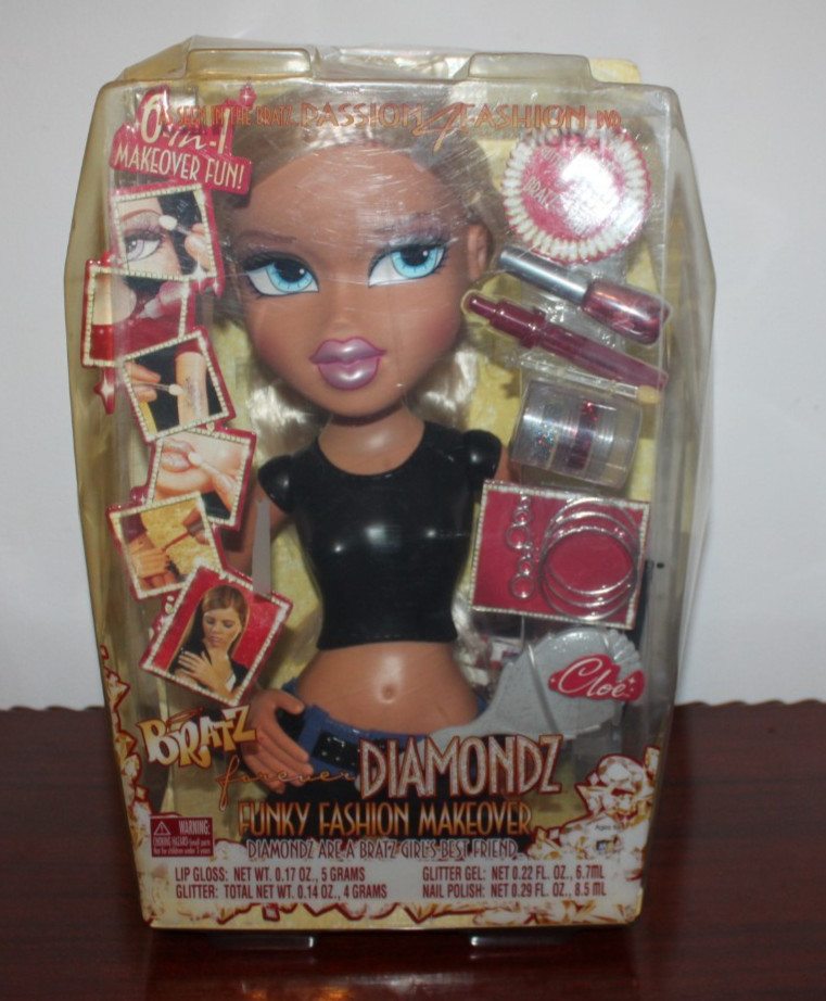 Bratz Forever Diamondz Funky Fashion Makeover Doll Cloe Head Makeup Set New