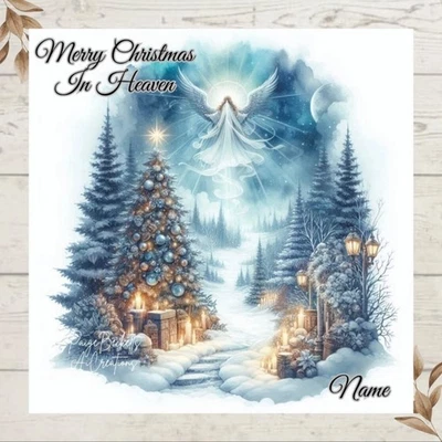 PAIGE BECKETT'S SENTIMENTAL CREATIONS Personalised Christmas in HEAVEN Angel CHRISTMAS Greetings Card ANY NAME (S)