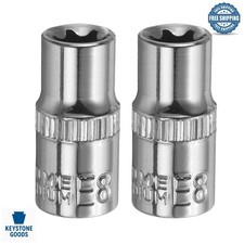 2-Piece E-Torx Socket Set 1/4" Drive E8 Deep & Impact-Resistant CR-V for Auto...