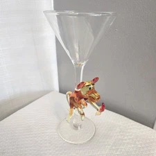 Blown Glass Monkey Stem Martini Glass  Holding Banana Jungle Bar Tropical Humor