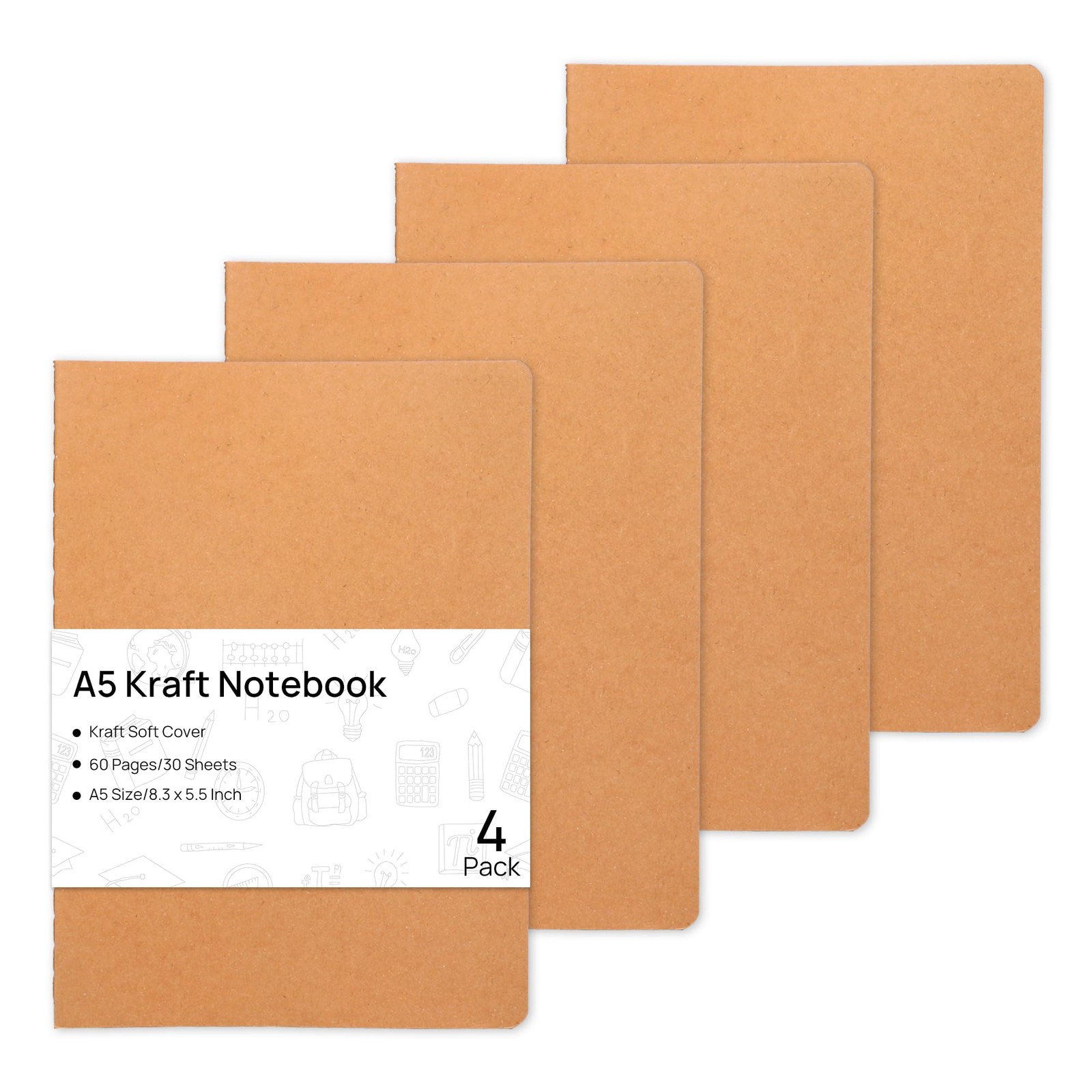 4 Pack Blank Kraft Notebooks, 8.3x5.5 Inches A5 Small inner pages-4 PCS