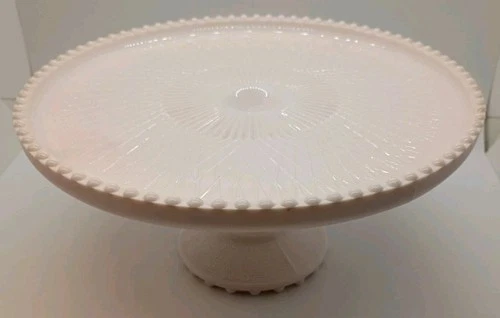 Vintage Jeannette Opaque Pink Milk Glass Cake Stand, Plate Pedestal 10" Diameter