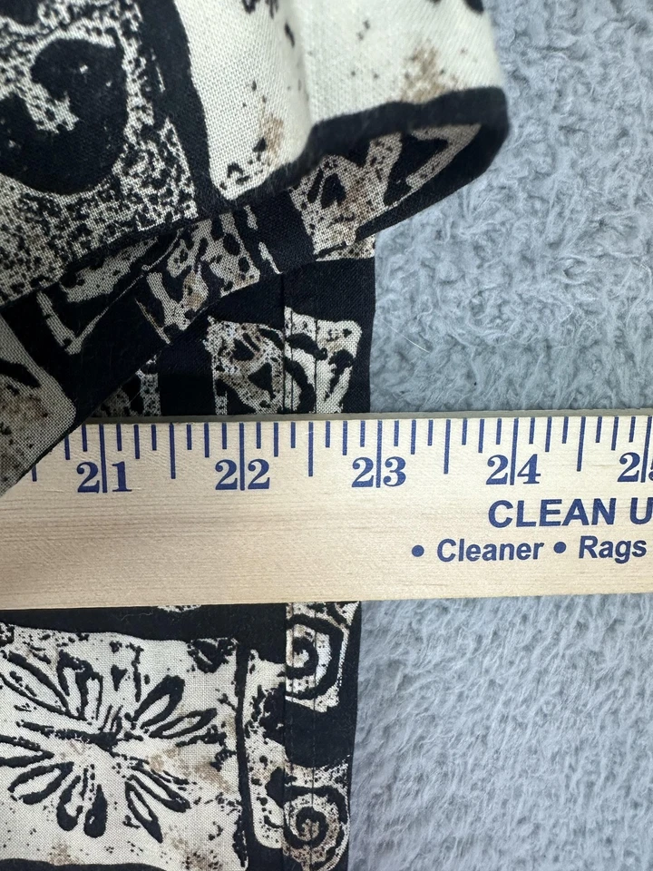 Vintage M.E. Camisa Deportiva Para Hombre Mediana Negra Beige Rayón Hawaiana Tiki Camp Block Foto 4 de 4