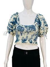 LoveShackFancy Womens X REVOLVE Molly Floral Cropped Smocked Blouse Tunic Top XS