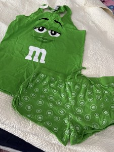 NWT M&M Women's Green 100% Cotton Long Tank Top & Shorts Sz L