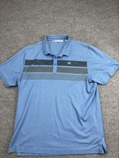 TravisMathew Polo Shirt Mens XL Blue Striped Golf Performance Short Sleeve Logo