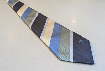 Dunhill London Silk Necktie Cream, Blue & Green Stripes Logo 3.4 x 57'' Italy