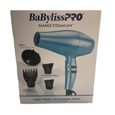 NEW Babyliss Pro Nano Titanium Hair Dryer 1875W Turbo Xtreme 4 Attachments Blue