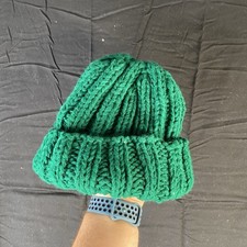 Green Chunky Knit Beanie Hat Winter Warm Thick Soft Stretchy Unisex Cap