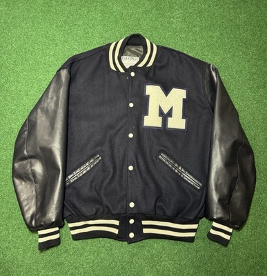 Vintage 90s Delong Wool Blue White Varsity Big M Large Letterman Jacket