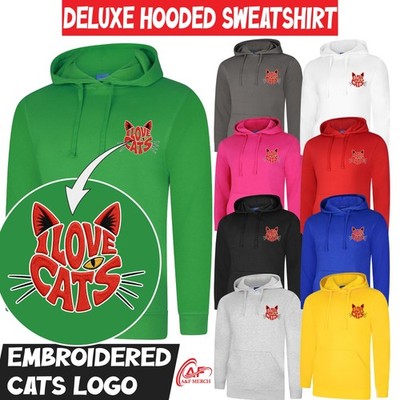 Ich liebe Katzen bestickter Hoodie süß lustig Tier Kätzchen Haustier Katzenliebhaber Geschenke