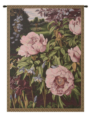 Pink Peonies Italian Tapestry Wall Hanging by Alberto Passini - Floral Art Decor