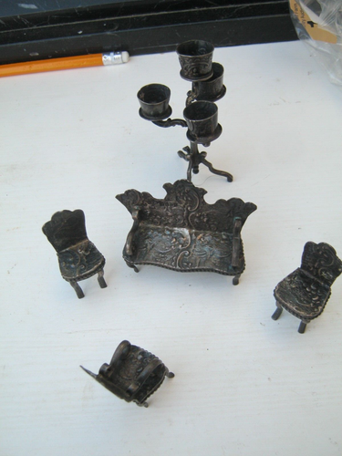 London 1897 RARE Sterling Silver Dolls House Miniatures With Hanau Hallmarks - Picture 2 of 8
