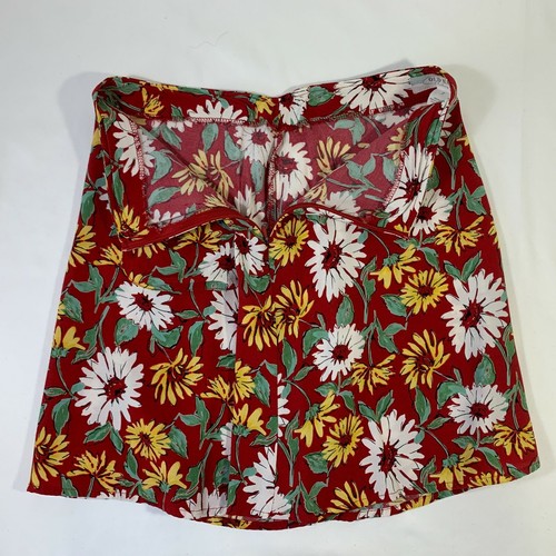Hawaiian Floral ALine Mini Skirt Rayon Red Yellow White Flowers Luau 2 Waist 27" - Picture 5 of 17