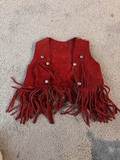 Vintage Late 1960s Early 1970s Child  s Red Suede Vest