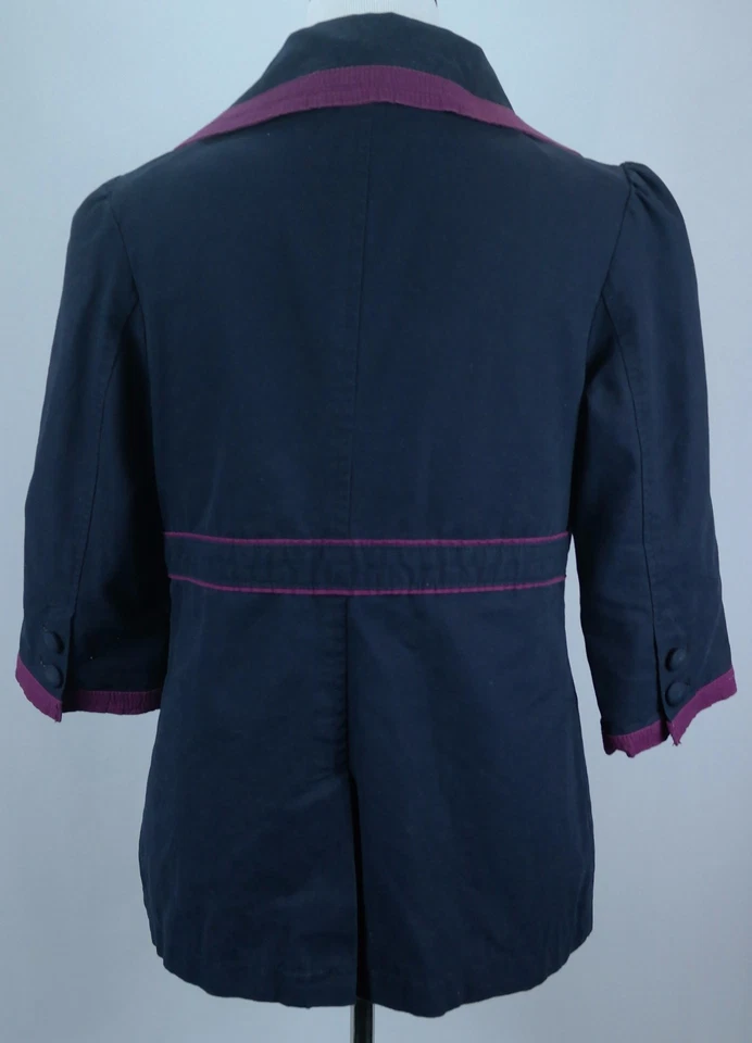 Women's Old Navy Blue Purple Cotton Twill 3/4-Sleeve Lined Pea Coat - Sz L - Image 3 of 4