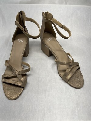 Eileen Fisher Vero Cuoio Women s Gold Leather Sandals Adjustable Strap Size 12