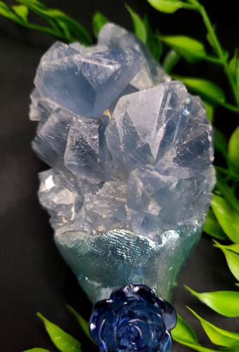 XX Large 16" Handmade Natural Celestite Fluorite Quartz Crystal Wand with Charms - Picture 9 of 24