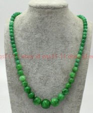 Natural 6-14mm Green Jade Round Beads Gemstone Necklace 18"