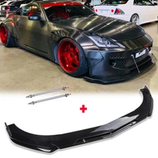 Front Bumper Lip Spoiler Splitter Glossy Black + Strut Rods For Nissan 350z 370z