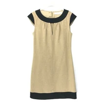 Trina Turk Peggy Ponte Dress Shift Keyhole Dress Beige Black Size 2