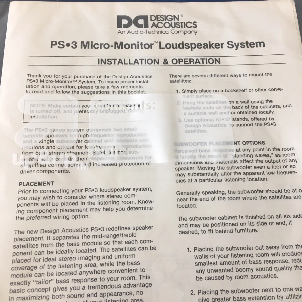 Design Acoustic PS-3 Micro-Monitor Loudspeaker System - Image 4 of 4