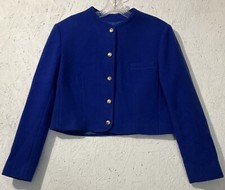 Miss Pendleton Cobalt Blue Wool Blazer Jacket Womens Sz 12 Gold Buttons Cropped