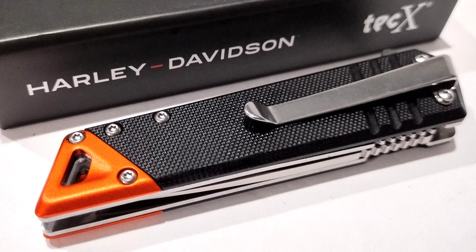 Case Cutlery XX Harley Davidson Tec X Linerlock Black Orange Folding Knife 52272 - Image 4 of 4