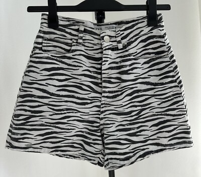 ZARA Black White ZEBRA ANIMAL PRINT HIGH WAISTED DENIM MOM