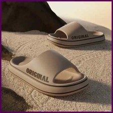 Feslishoet Women Letter Slippers Beach Slides Solid Color Mens Thick Sole Indoor