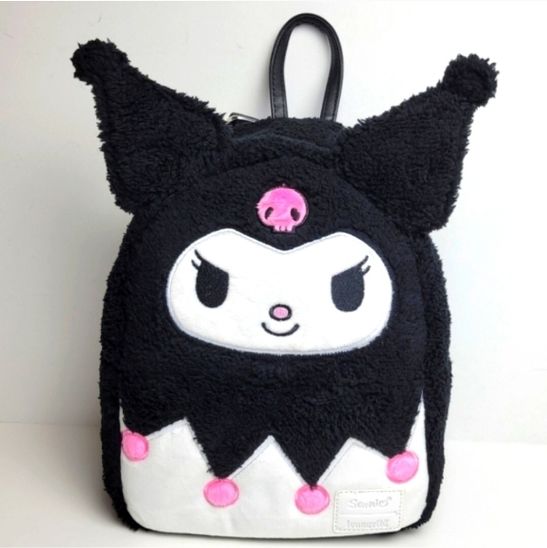 Loungefly Sanrio Kuromi sherpa character mini backpack Loungefly Kuromi Fuzzy Mini Backpack Black Sherpa New Sealed  main image 2