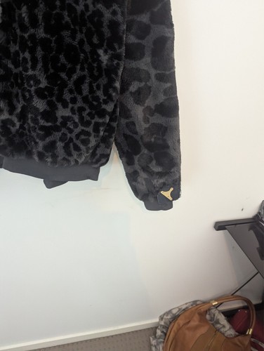 Jordan Faux Fur Jacket Womens S Black Half Zip Hoodie Animal Leopard Print - Picture 4 of 11