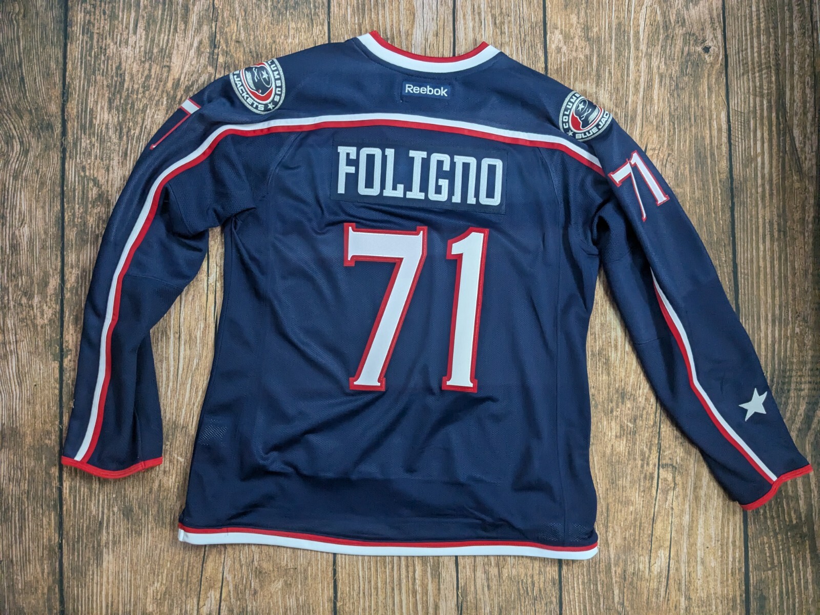 Columbus Blue Jackets Jersey Nick Foligno #71 Captain Reebok Hockey Womens Large