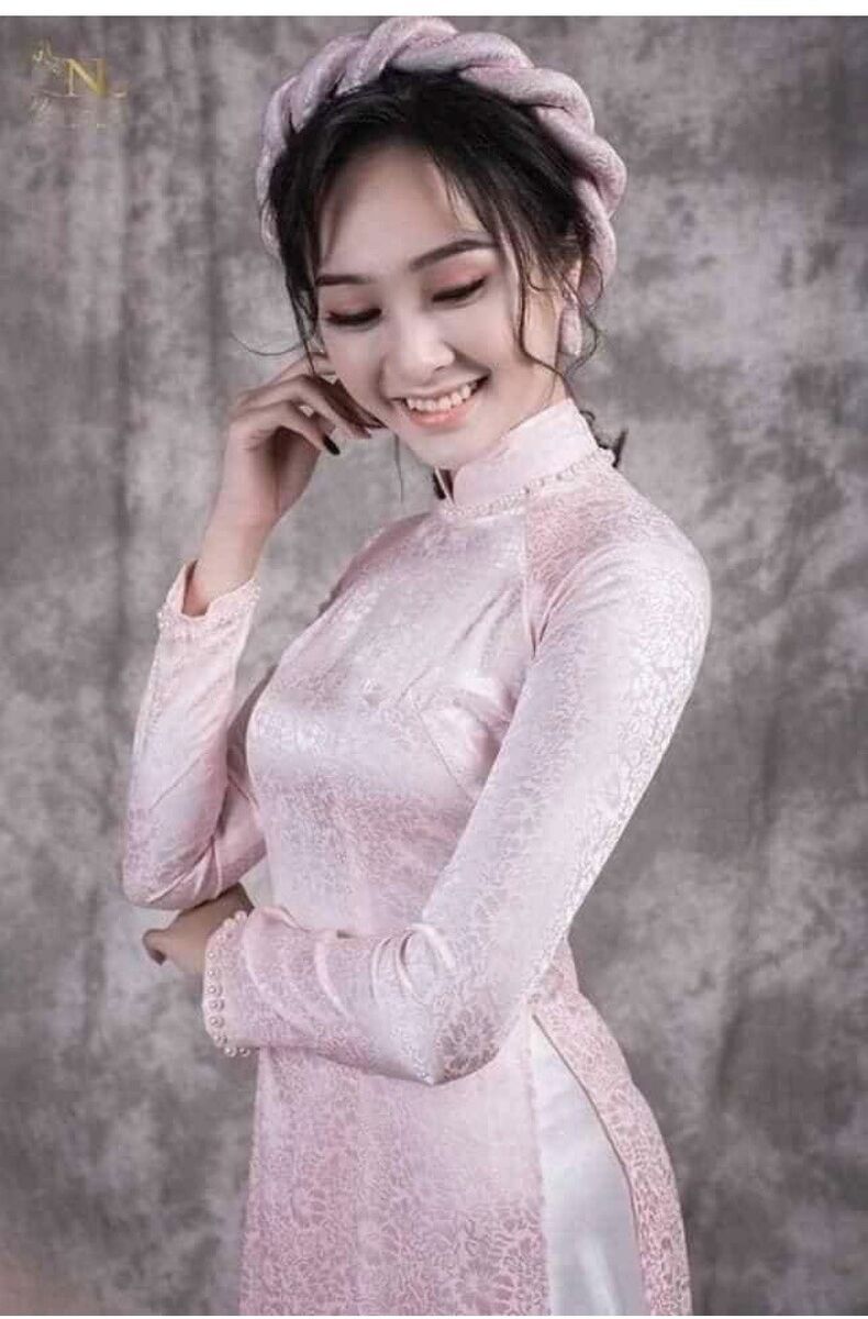 Pink Ao Dai Vietnamese Bridesmaid Long Dress with Pants No Headpiece Pink Ao Dai Vietnamese Bridesmaid Long Dress with Pants No Headpiece