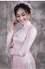 Pink Ao Dai Vietnamese Bridesmaid Long Dress with Pants No Headpiece