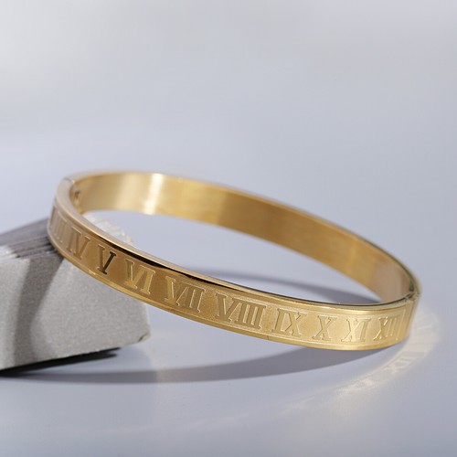 8MM Roman Numeral Wrist Cuff Bangles Fashion Stainless Steel Round Bracelets - Picture 18 of 35