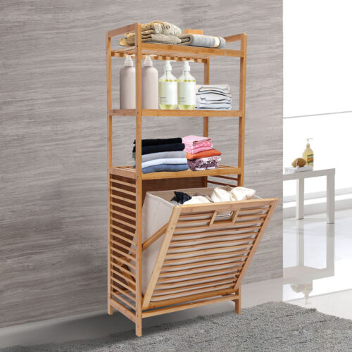Bamboo Hamper Laundry Storage Bin Clothes Basket Bathroom Organizer Shelf Home