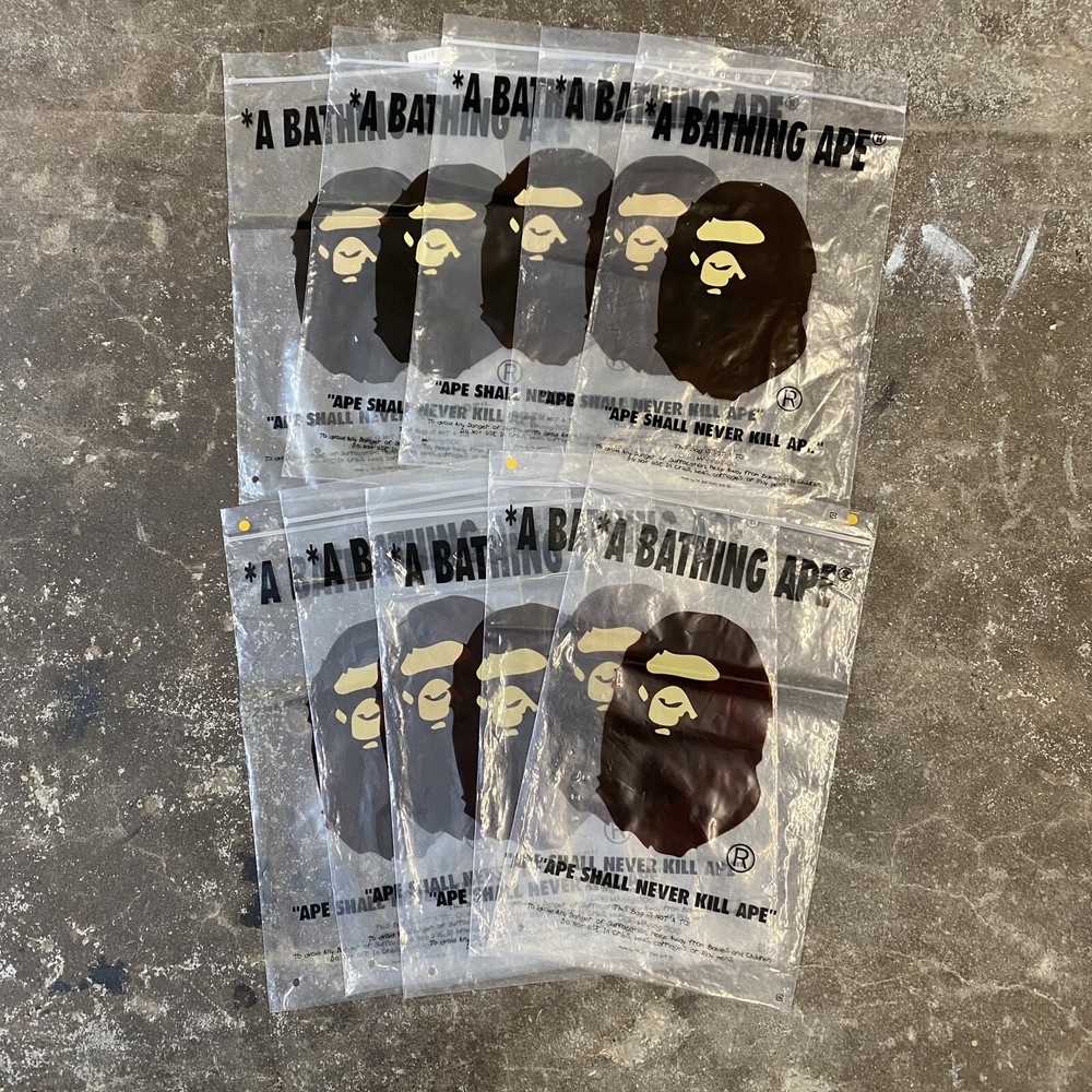 A Bathing Ape BAPE Plastic Bags Empty Packing Bag 15” x 9” Lot Of 10 Authentic