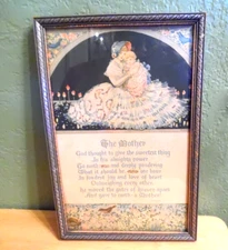 VINTAGE 1930'S RPF CO CHICAGO WOOD FRAMED UNDER GLASS POEM PRINT THE MOTHER