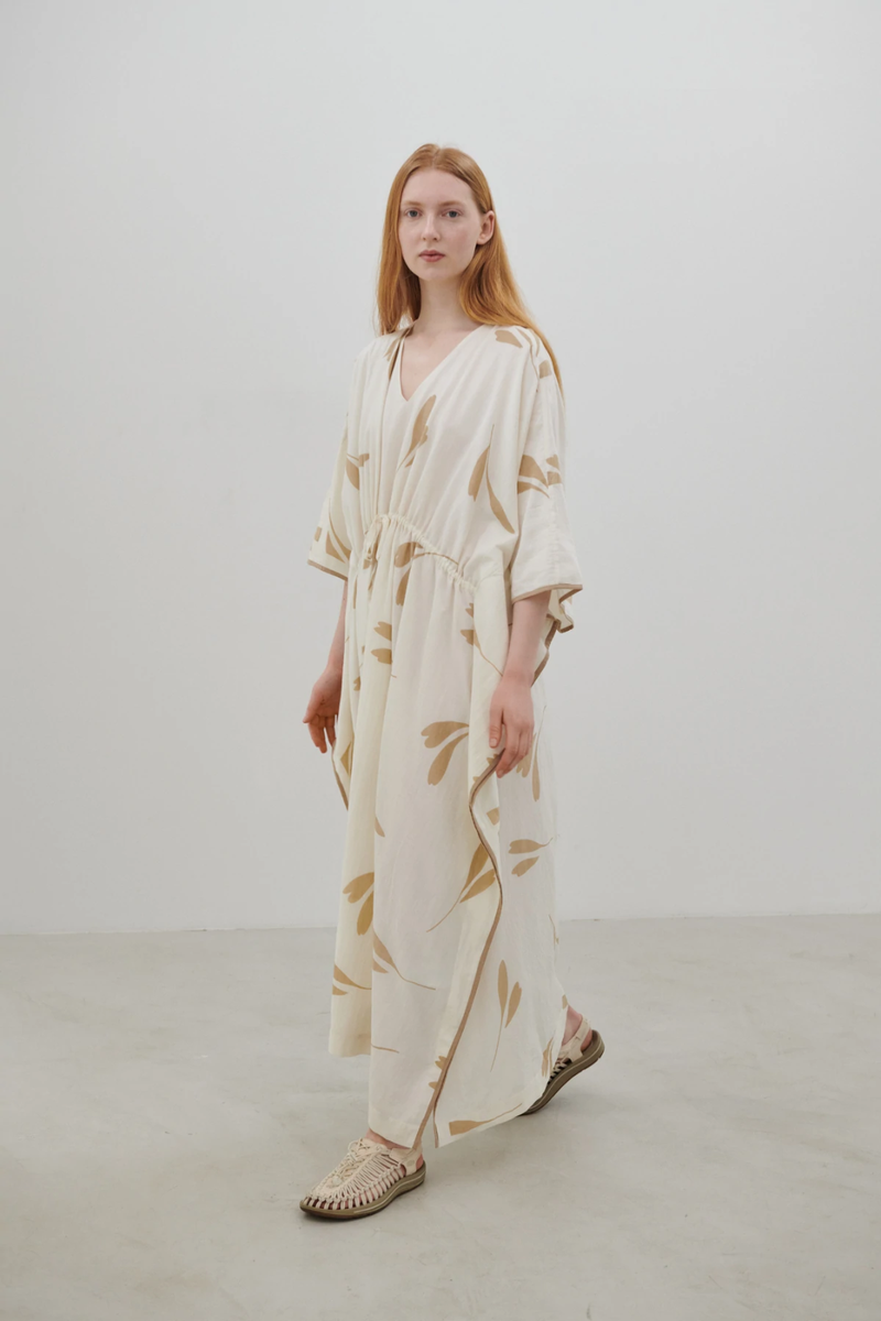 Skall Studio Seville Kaftan Cream Floral Printed Oversized Maxi Dress XS S  34/36
