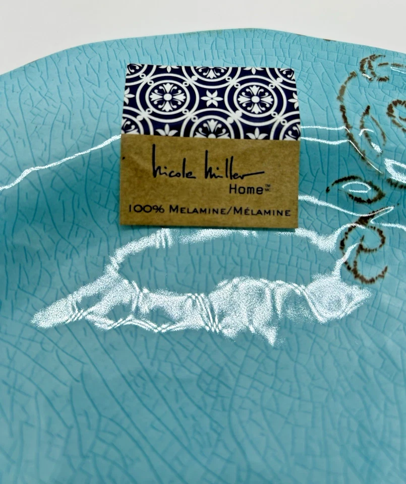 6 platos de cena Nicole Miller azul aguamarina con pergamino floral nuevos con etiqueta Foto 3 de 4